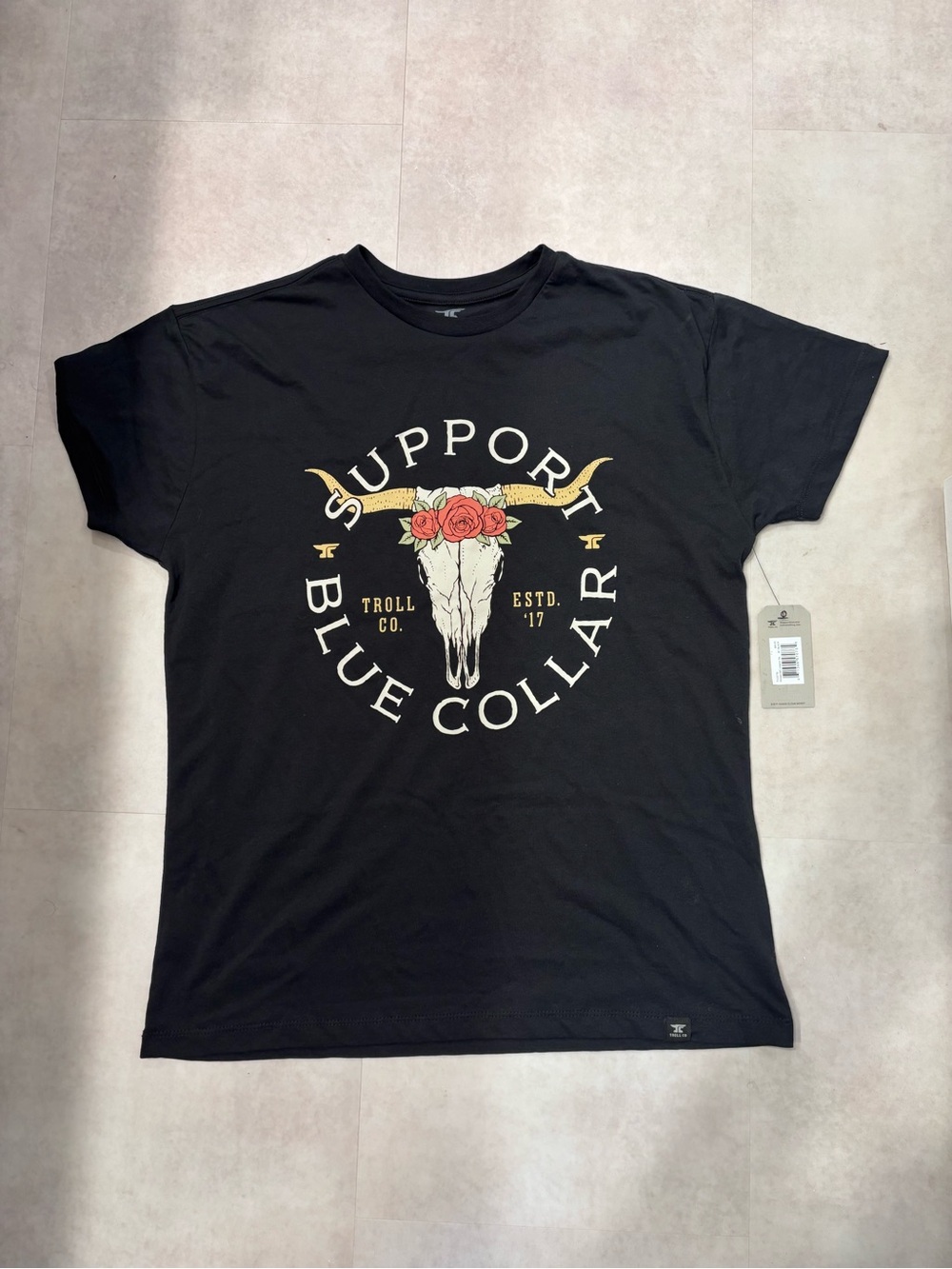 "Support Blue Collar" Black Graphic Tee